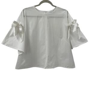 Pearl By Lela Rose XL Tie Sleeve Blouse Top White